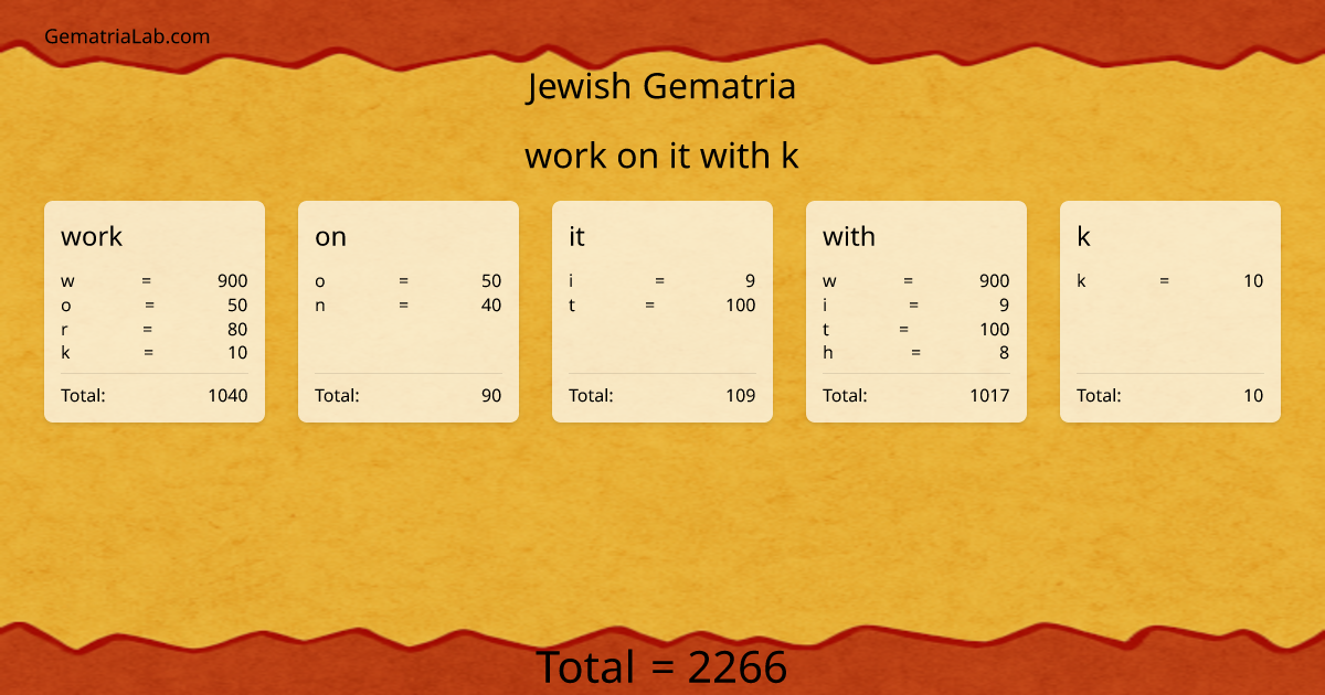 work on it with k in jewish Gematria